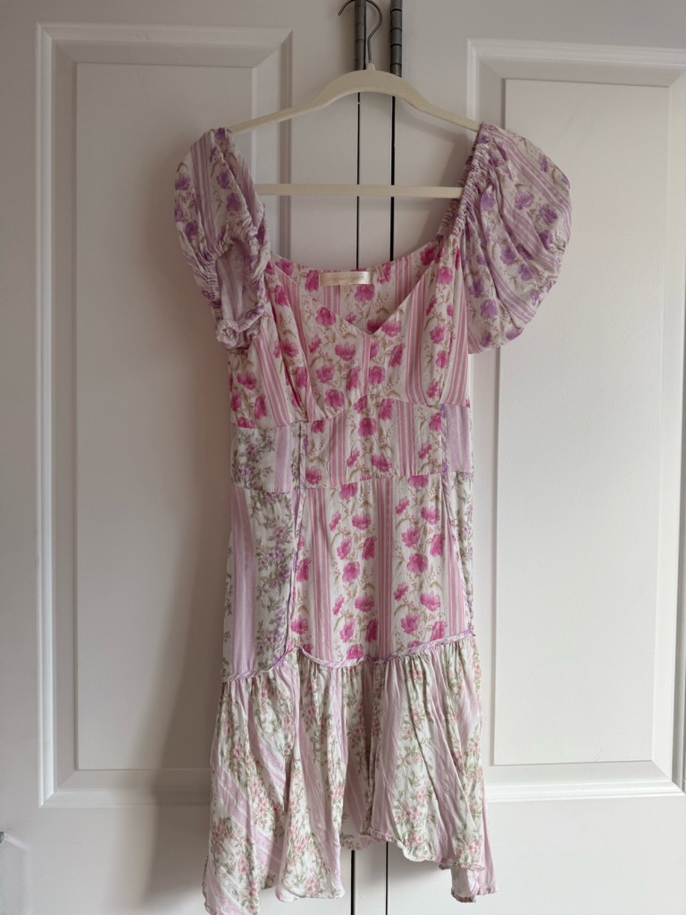 LoveShackFancy Pink Floral Puff Sleeve Mini Dress